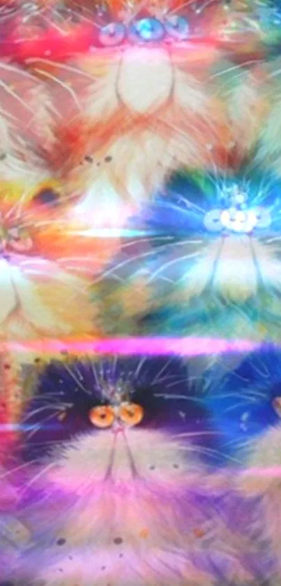 Whimsical furry cats with neon effects.