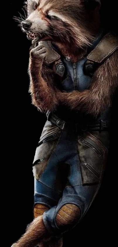 Furry character in a blue outfit on black background wallpaper.