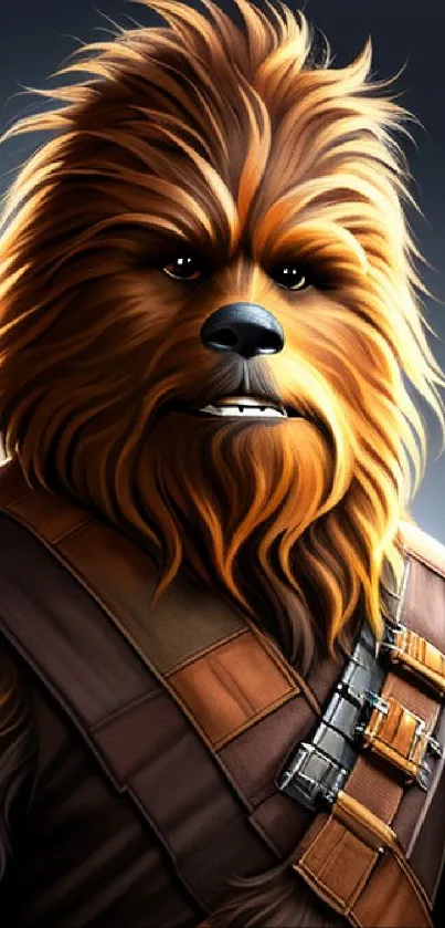 Furry character with brown fur in sci-fi attire on a mobile wallpaper.