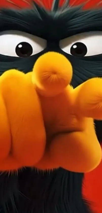 Furry cartoon character with orange paws pointing.