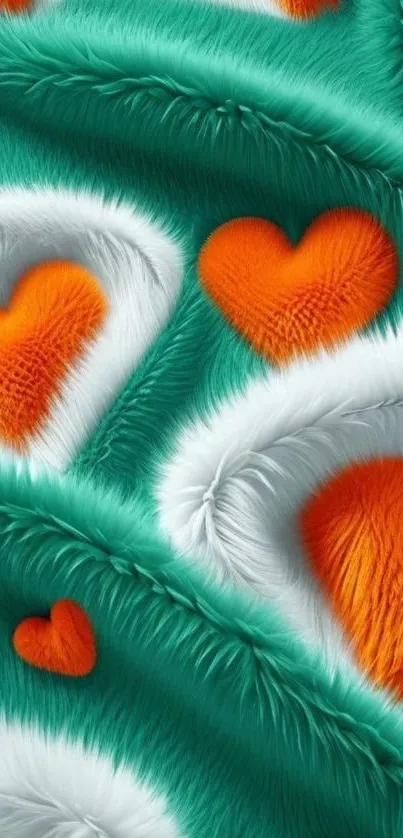 Furry hearts in teal and orange hues