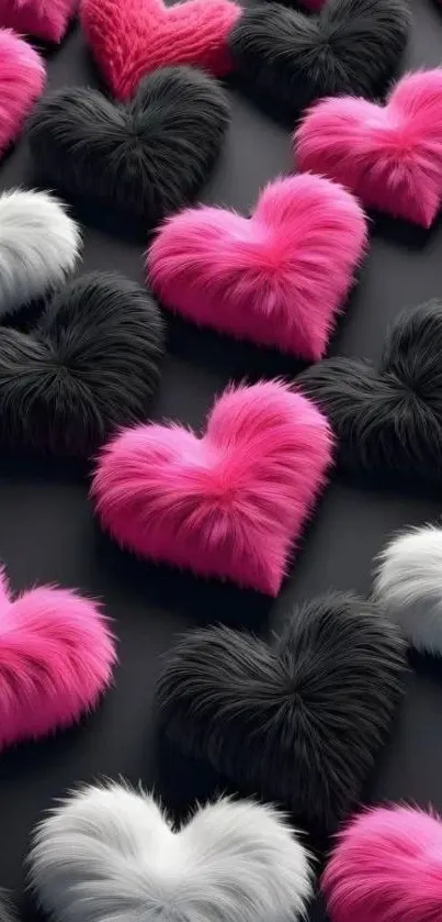 Colorful furry heart pattern wallpaper.
