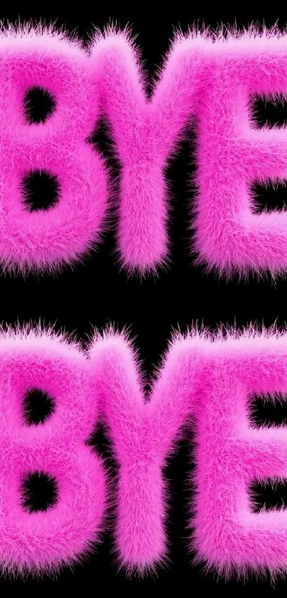 Furry pink 'BYE' text on black background wallpaper.