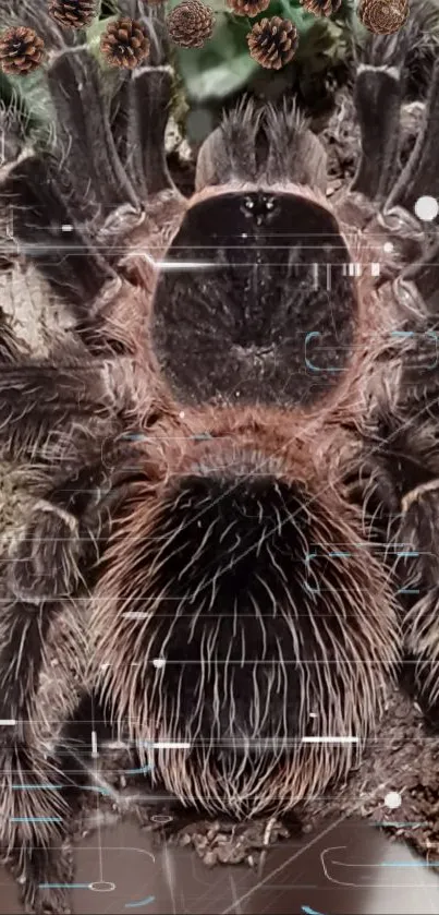 Close-up of a furry tarantula with cyber elements in digital art wallpaper.