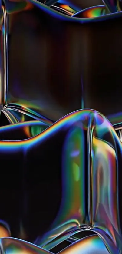 Futuristic 3D abstract art wallpaper with metallic, iridescent design.