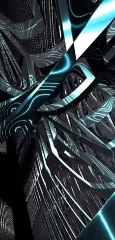 3D abstract design with futuristic patterns and dark cyan hues.