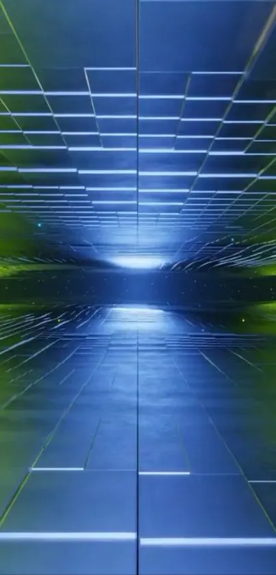 Futuristic 3D blue and green tunnel wallpaper for mobile phones.