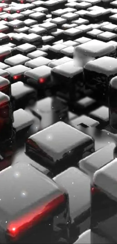 Futuristic 3D black and red cubes wallpaper