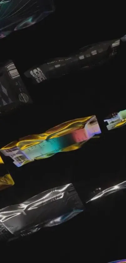 Futuristic abstract art with dynamic, colorful patterns on a black background.