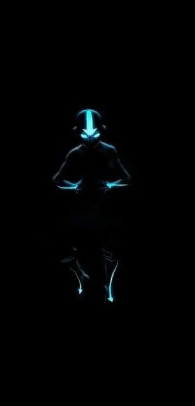 Futuristic light warrior in neon glow on black background.