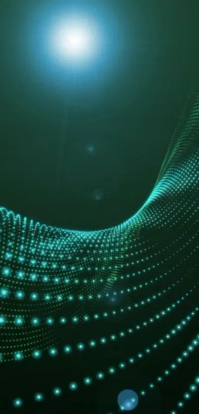 Futuristic abstract background with green light waves.