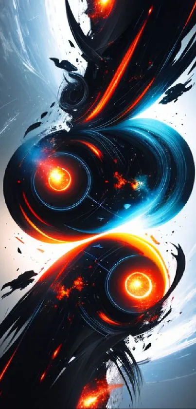 Futuristic abstract art with vibrant cosmic swirls for mobile wallpaper.