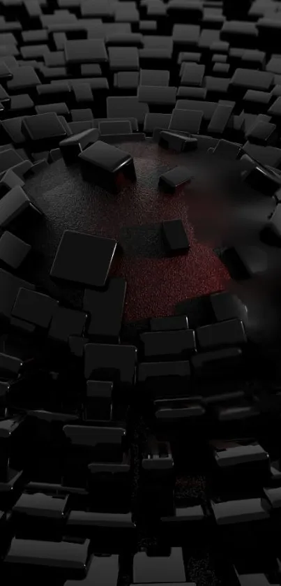 Futuristic abstract wallpaper with glossy black cubes and red accents.