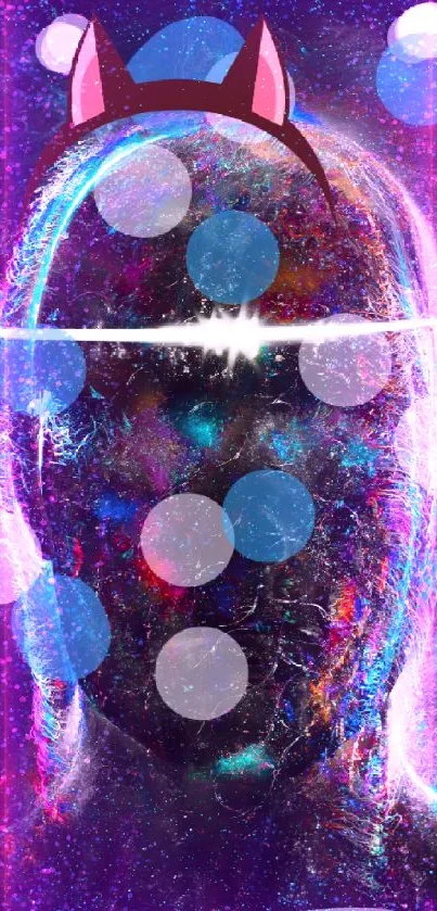 Futuristic abstract wallpaper with cosmic and colorful elements.