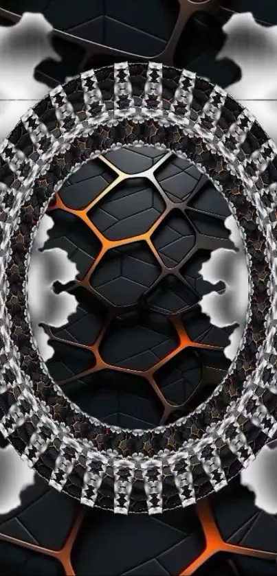 Futuristic abstract wallpaper with geometric patterns and dark tones.