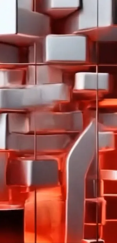 Futuristic red and metallic 3D block design wallpaper.