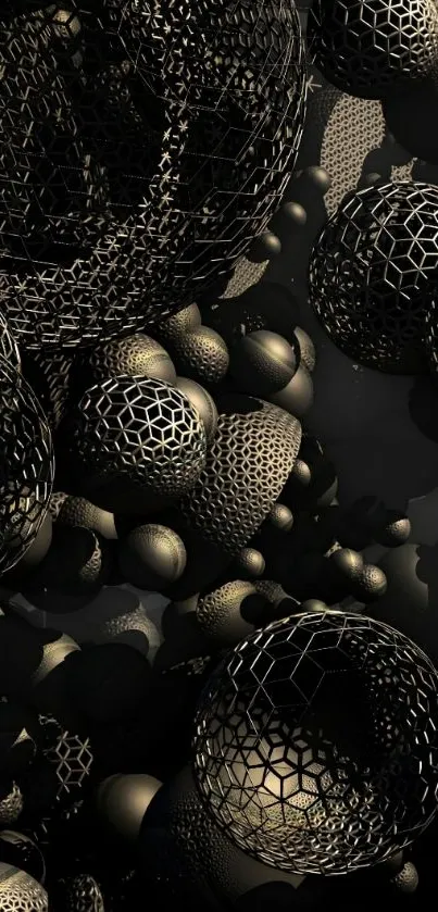 3D abstract spheres with a dark, geometric design.