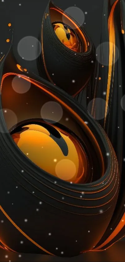 Futuristic abstract wallpaper with orange and black design elements.