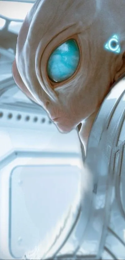 Futuristic alien art with blue and white highlights.