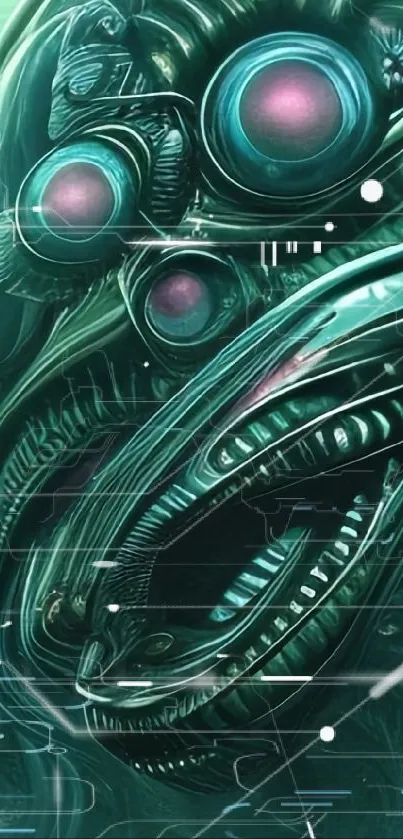 Futuristic alien-themed mobile wallpaper with intricate designs.