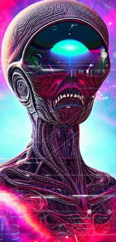 Detailed alien with vibrant cosmic background.