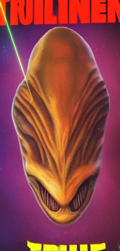 Futuristic alien face with cosmic background in vibrant colors.