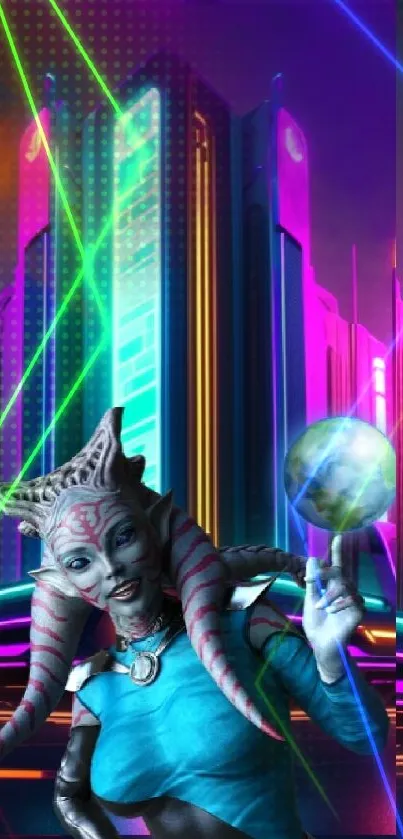 Futuristic alien cityscape wallpaper with vibrant colors and unique character.