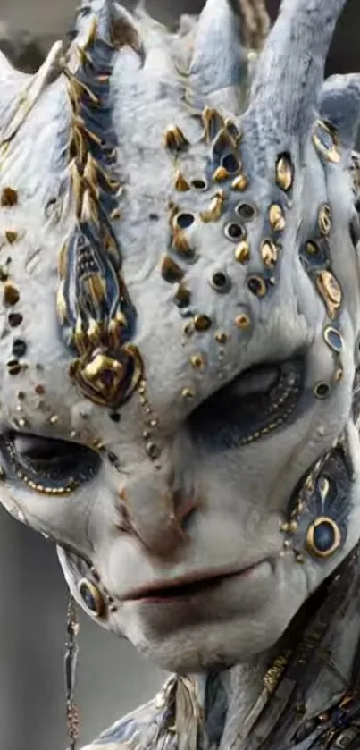 Futuristic alien creature with intricate details on mobile wallpaper.