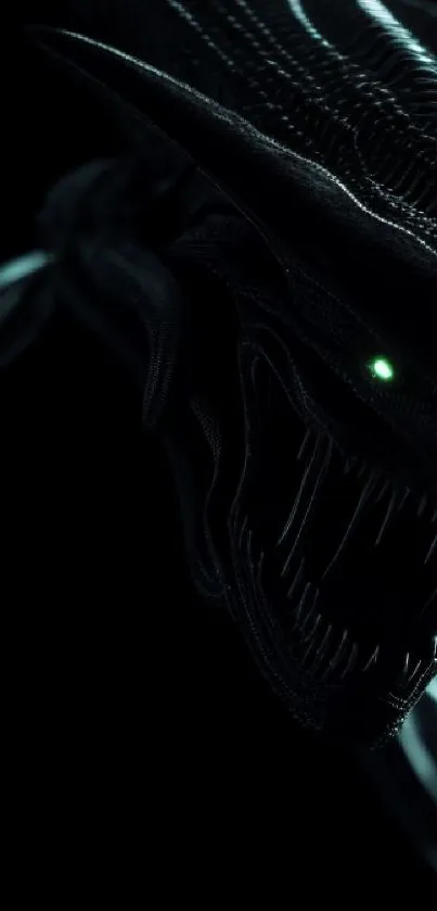 Futuristic alien creature wallpaper with glowing eyes and dark background.