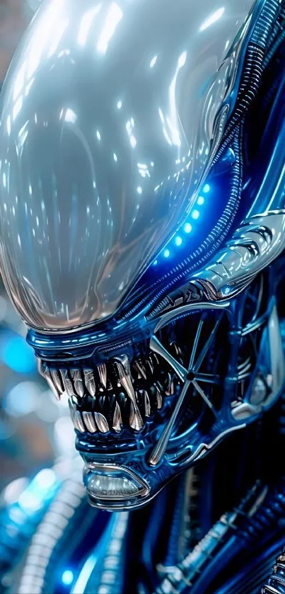 Futuristic alien with metallic and cybernetic features in a sci-fi design.