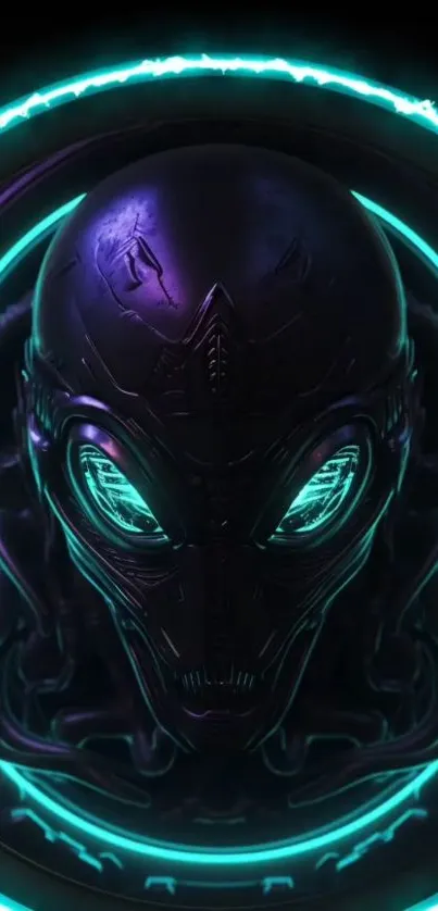 Futuristic alien helmet with neon glow