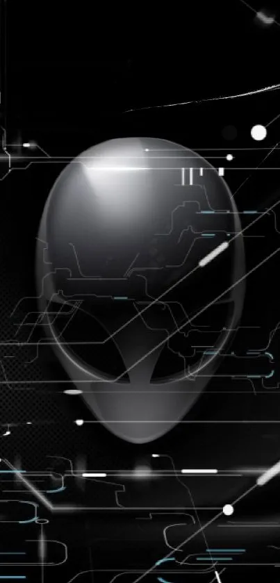 Futuristic alien-themed digital wallpaper in black with tech elements.