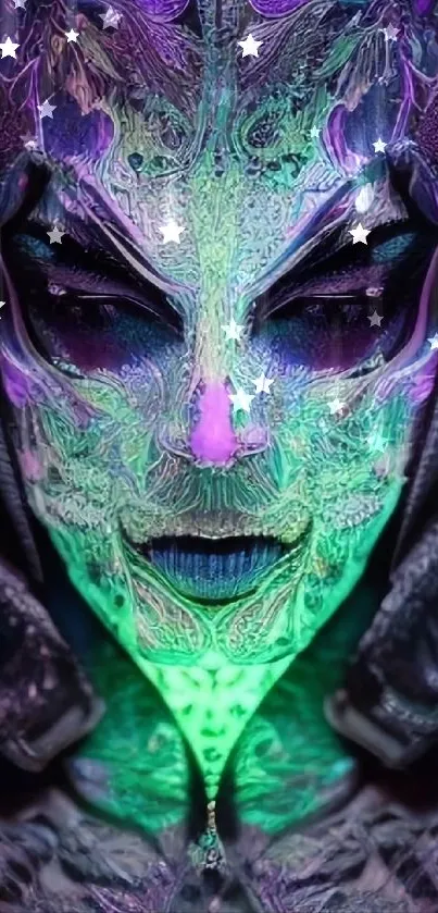 Futuristic alien face in vivid colors.