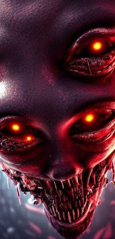 Close-up of futuristic alien with glowing red eyes, perfect for sci-fi wallpaper enthusiasts.