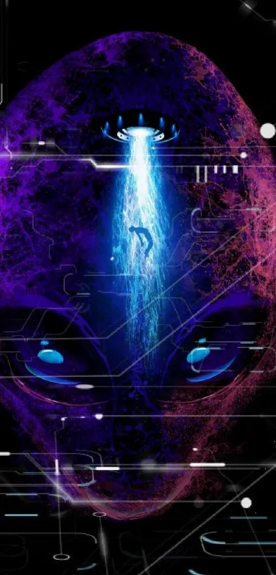 Futuristic neon alien head wallpaper design.