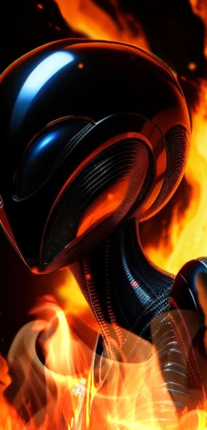 Futuristic alien engulfed in flames wallpaper.