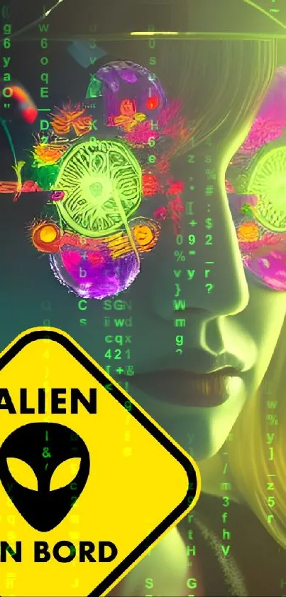 Futuristic neon alien-themed digital artwork.