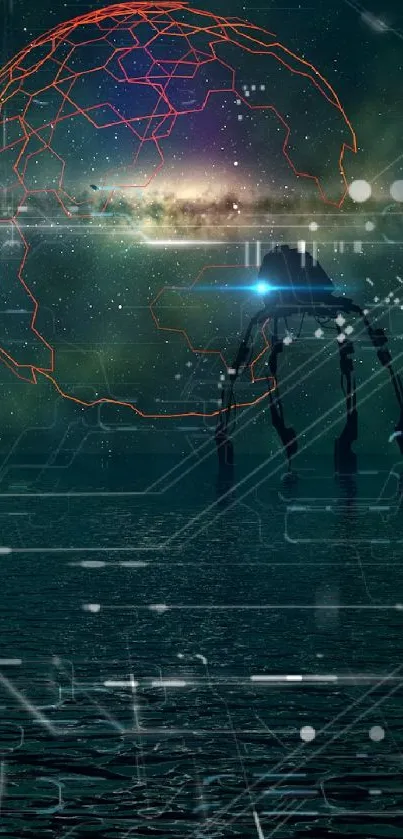 Futuristic alien landscape mobile wallpaper with glowing elements.