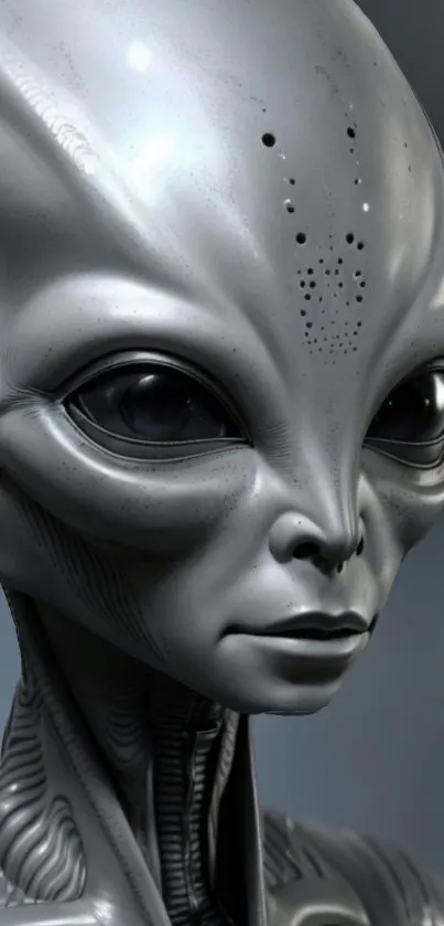 Futuristic silver alien portrait wallpaper.