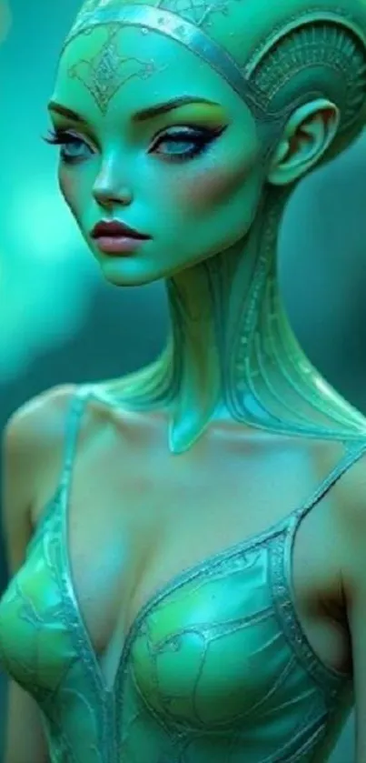 Alien with futuristic design in teal tones.