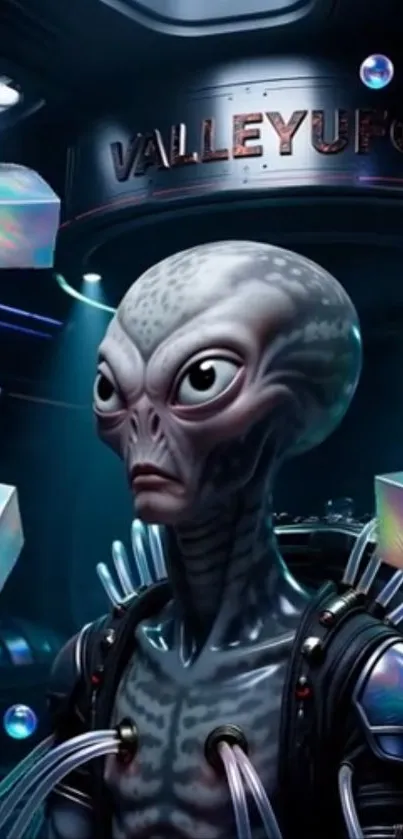 Futuristic alien in spaceship, sci-fi art.