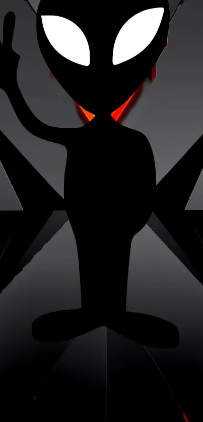 Black alien silhouette on futuristic background with red highlights.