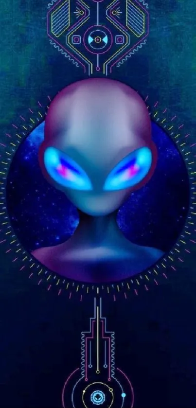 Futuristic alien art wallpaper with neon blue hues.