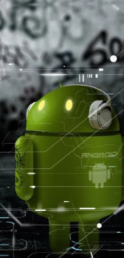 Futuristic Android robot wallpaper in vibrant green.