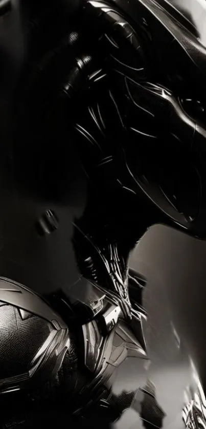 Futuristic black android warrior with metallic armor.