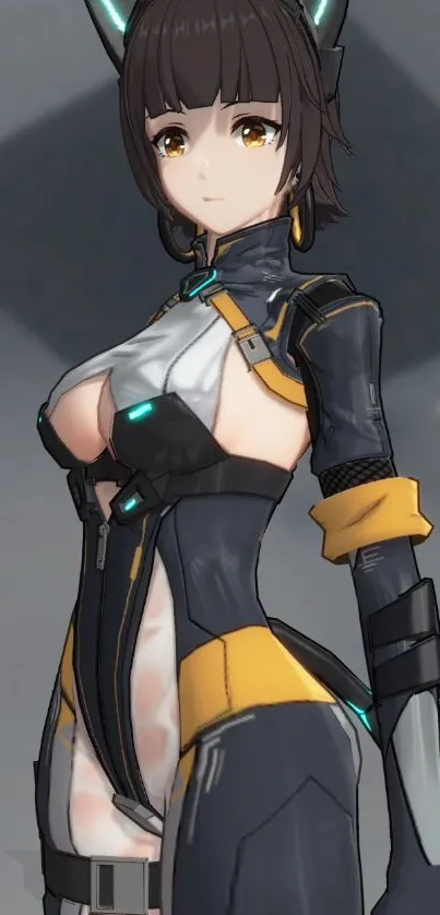 Futuristic anime character with sleek design in a mobile wallpaper.