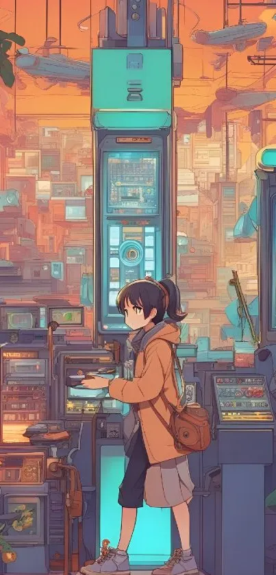 Futuristic anime cityscape with vibrant technology.