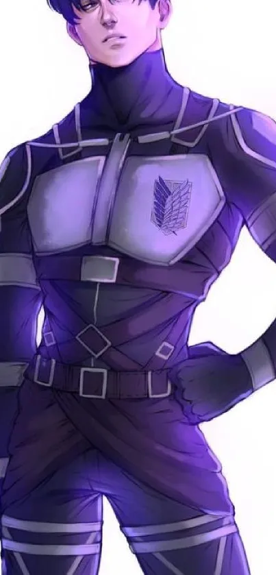 Anime character in futuristic gear with purple accents.