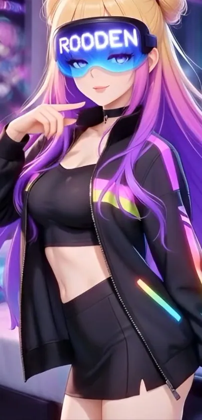 Futuristic anime girl with vibrant colors.