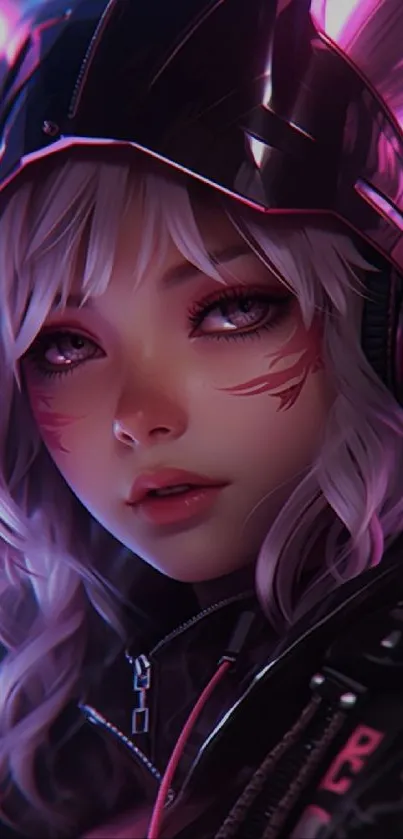 Futuristic anime girl with neon elements and headphones in a vibrant style.
